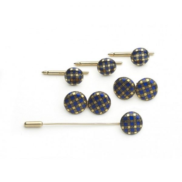 Vintage Tartan Enamel Gold Cufflink Dress Set
