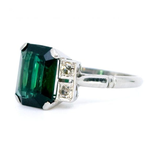 Vintage Tourmaline and Diamond Platinum Ring