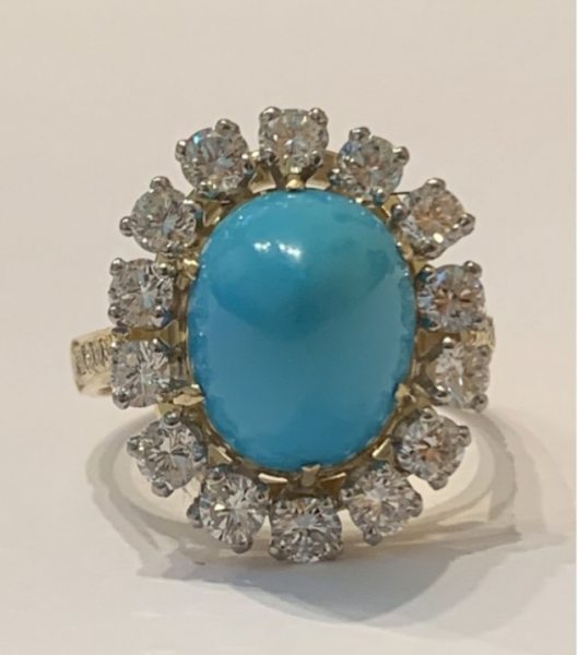 Vintage Turquoise and Diamond Cluster Ring