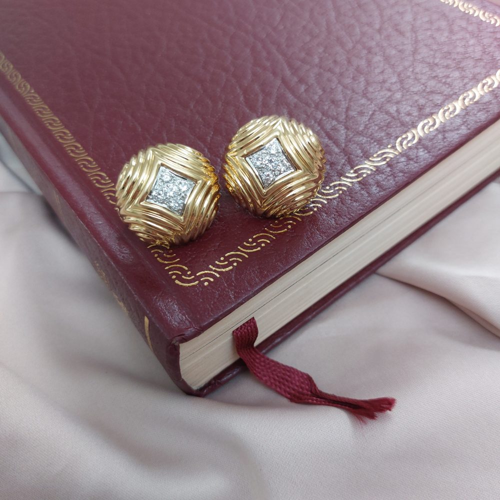 Vintage Van Cleef and Arpels Diamond Set Gold Earrings