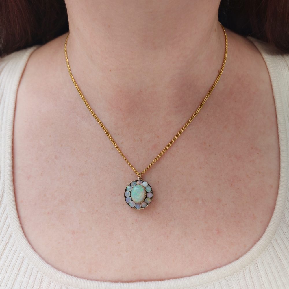 Vintage Opal Cluster Pendant Necklace