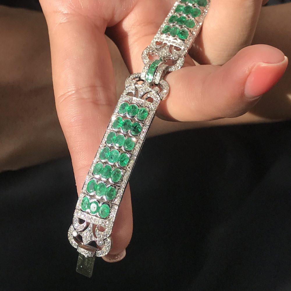 Art Deco Style 12.89ct Emerald and Diamond Bracelet