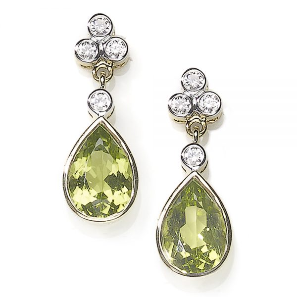 Diamond Topped Peridot Drop Earrings
