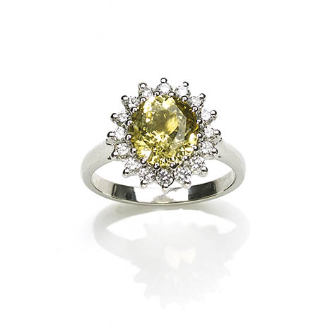 Yellow Sapphire & Diamond Cluster Ring