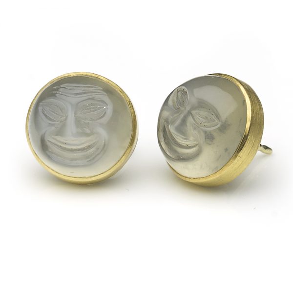 The Man in the Moon' Carved Moonstone Earrings, 18ct Yellow Gold