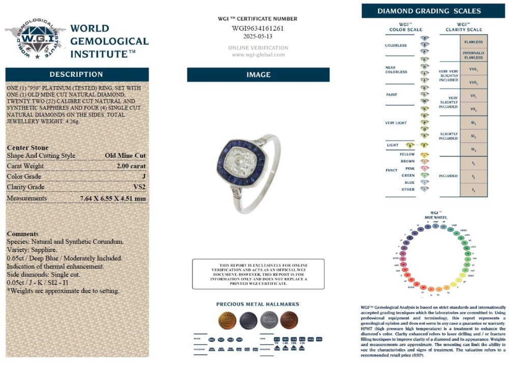 Vintage 2ct Old Mine Cut Diamond and Sapphire Target Cluster Engagement Ring