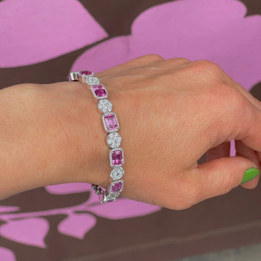 18 Carat White Gold Bangle With Natural Pink Sapphires And Diamonds