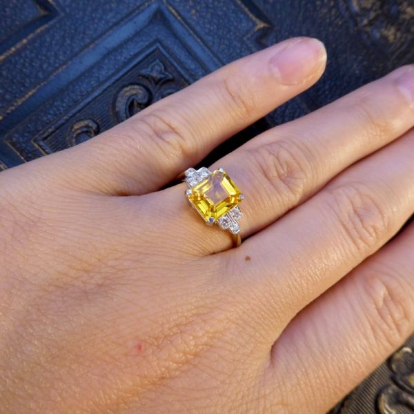 Yellow Sapphire 2.60cts and Diamond Ring