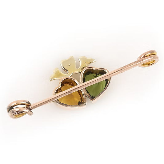 Edwardian Peridot, Citrine and Pearl Twin Heart Brooch, Circa 1910