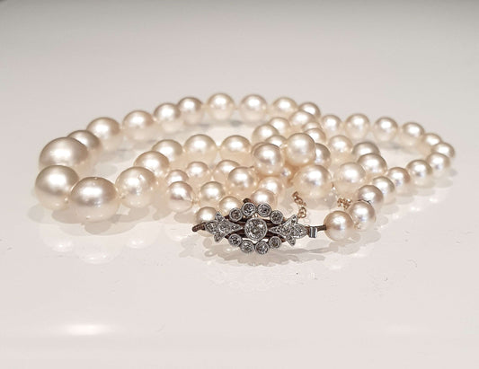 Art Deco Akoya Pearl Necklace with Diamond Clasp