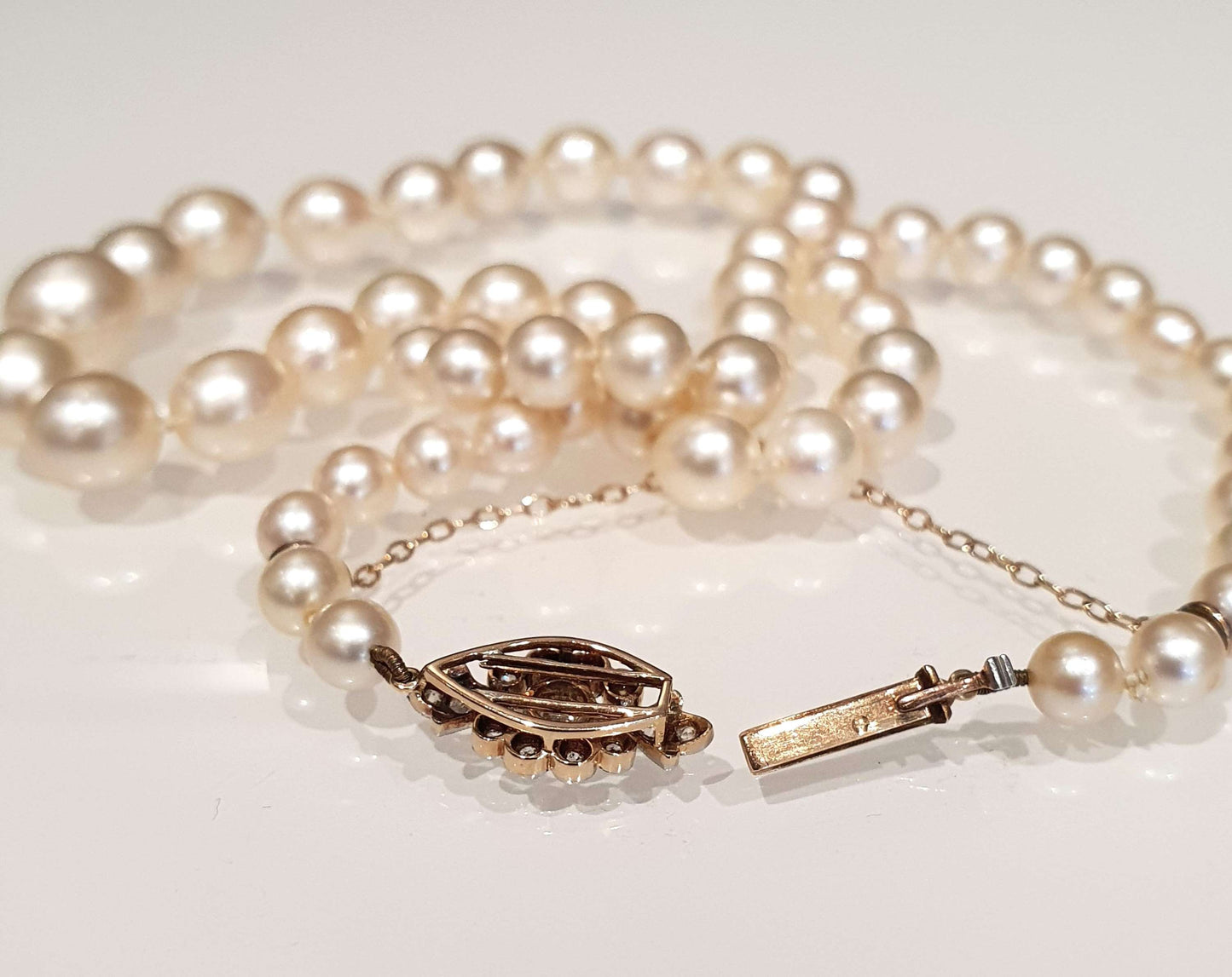 Art Deco Akoya Pearl Necklace with Diamond Clasp