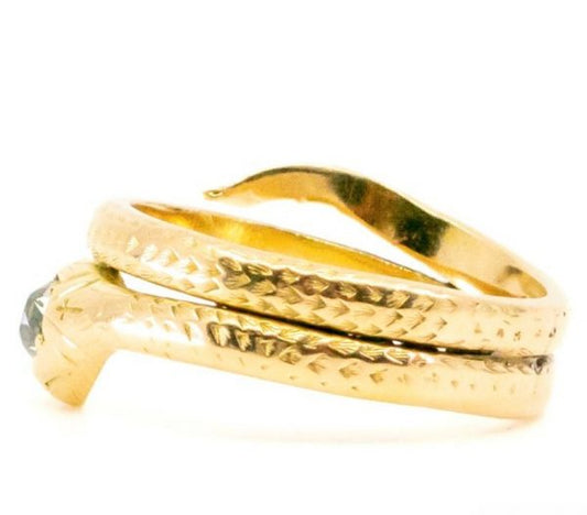 Victorian Antique Old Cut Diamond Set Gold Snake Ring