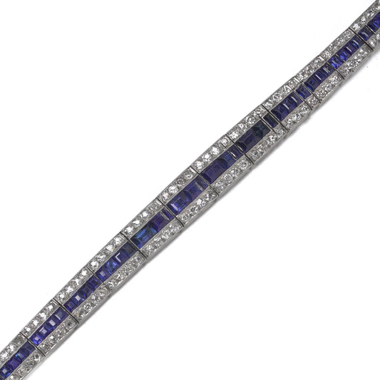 Art Deco Platinum Calibre-Cut Sapphire And Diamond Bracelet