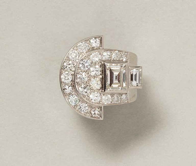 Original Art Deco Platinum Geometric Diamond Dress Ring, Circa 1930