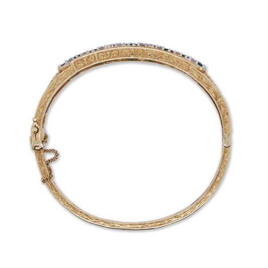 Ornate Vintage Emerald Diamond and Gold Bangle, 9.00 carats