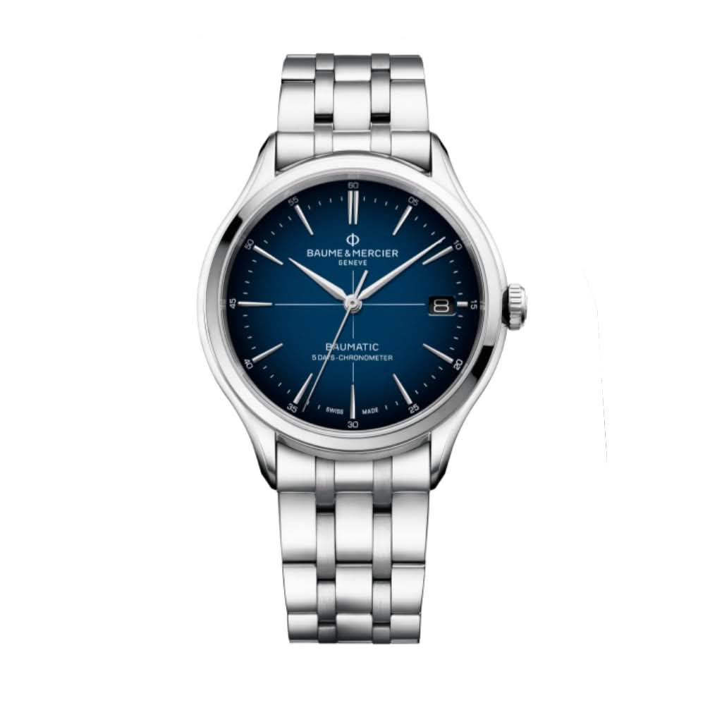 Baume et Mercier Clifton Automatic Watch 10468 in stainless steel with a blue dial