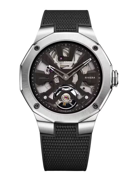Baume et Mercier Riviera Skeleton Automatic Watch with Black Rubber Strap 10721