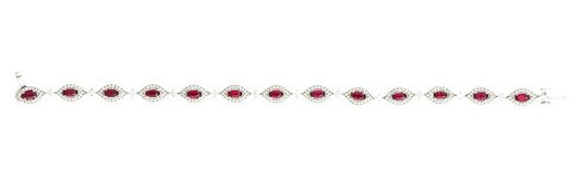 Oval cut Ruby and Diamond Cluster Bracelet, 3.92 carats, 18ct White Gold