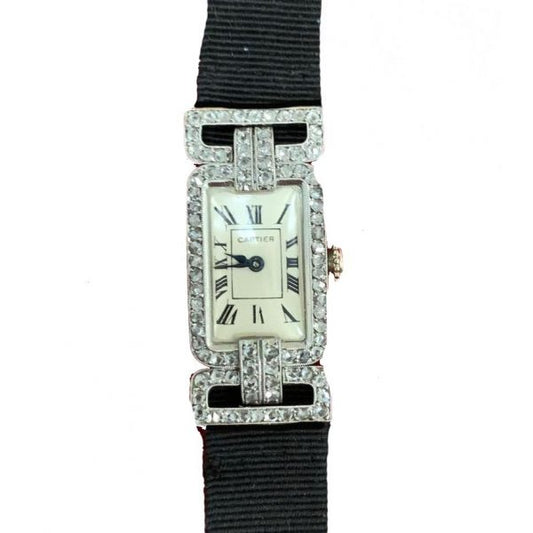 Cartier Art DEco Diamond Cocktail watch 1920's Platinum rose cut diamonds