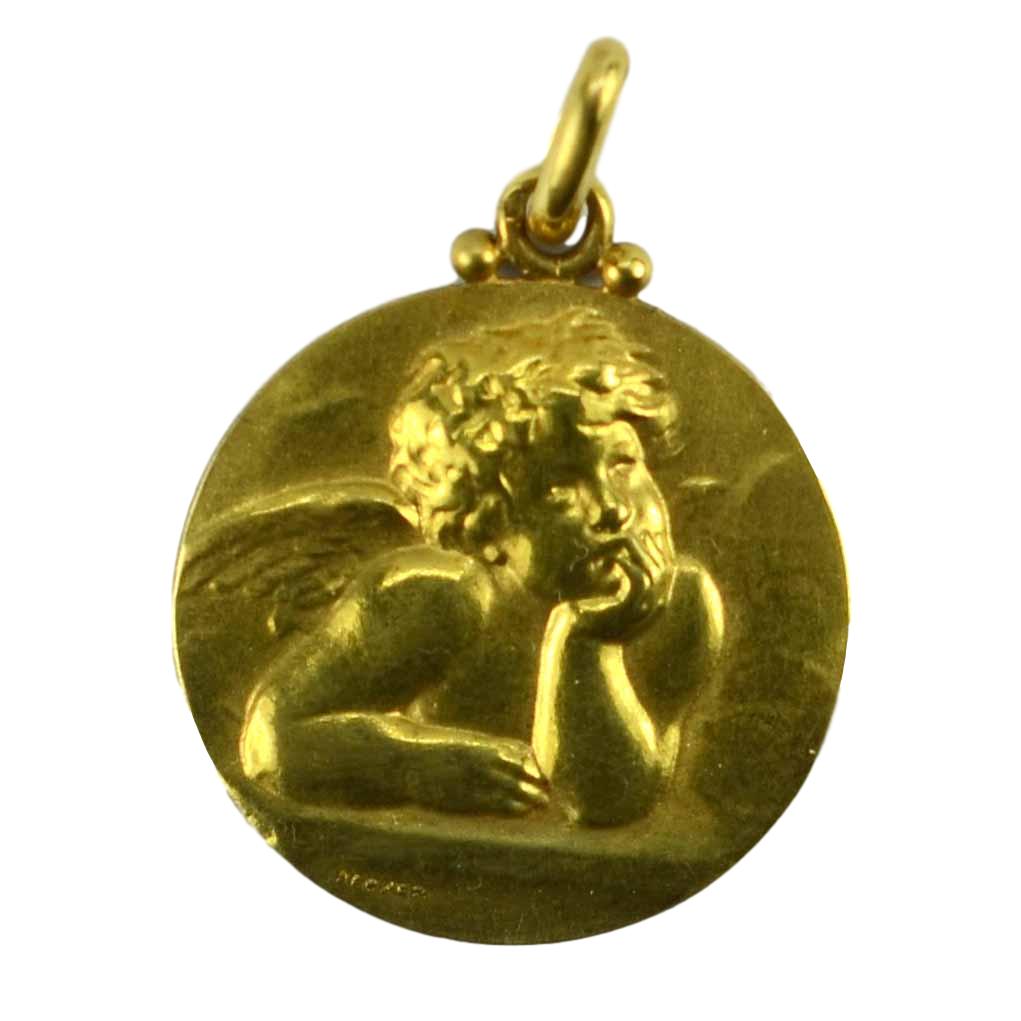 French 18ct Yellow Gold Raphael Cherub Pendant, Signed Becker