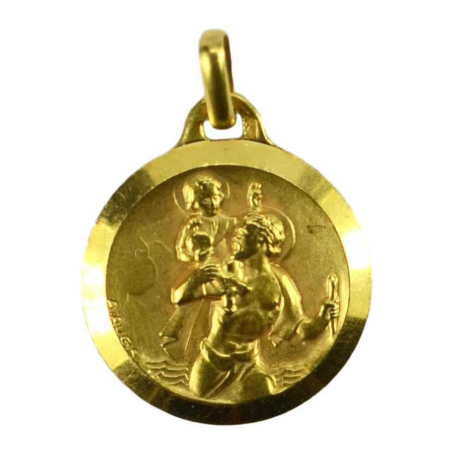 French 18ct Yellow Gold St Christopher Pendant, Signed Augis