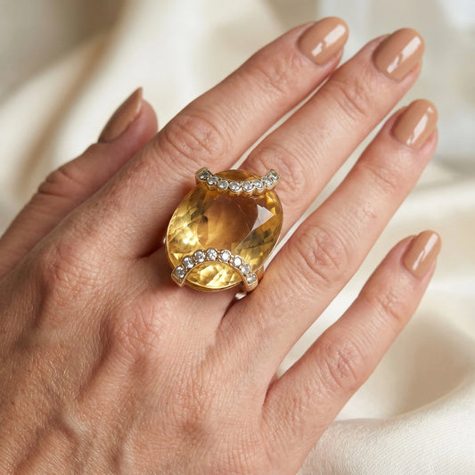Vintage 18 Carat Yellow Gold Citrine and Diamond Ring, Circa 1970