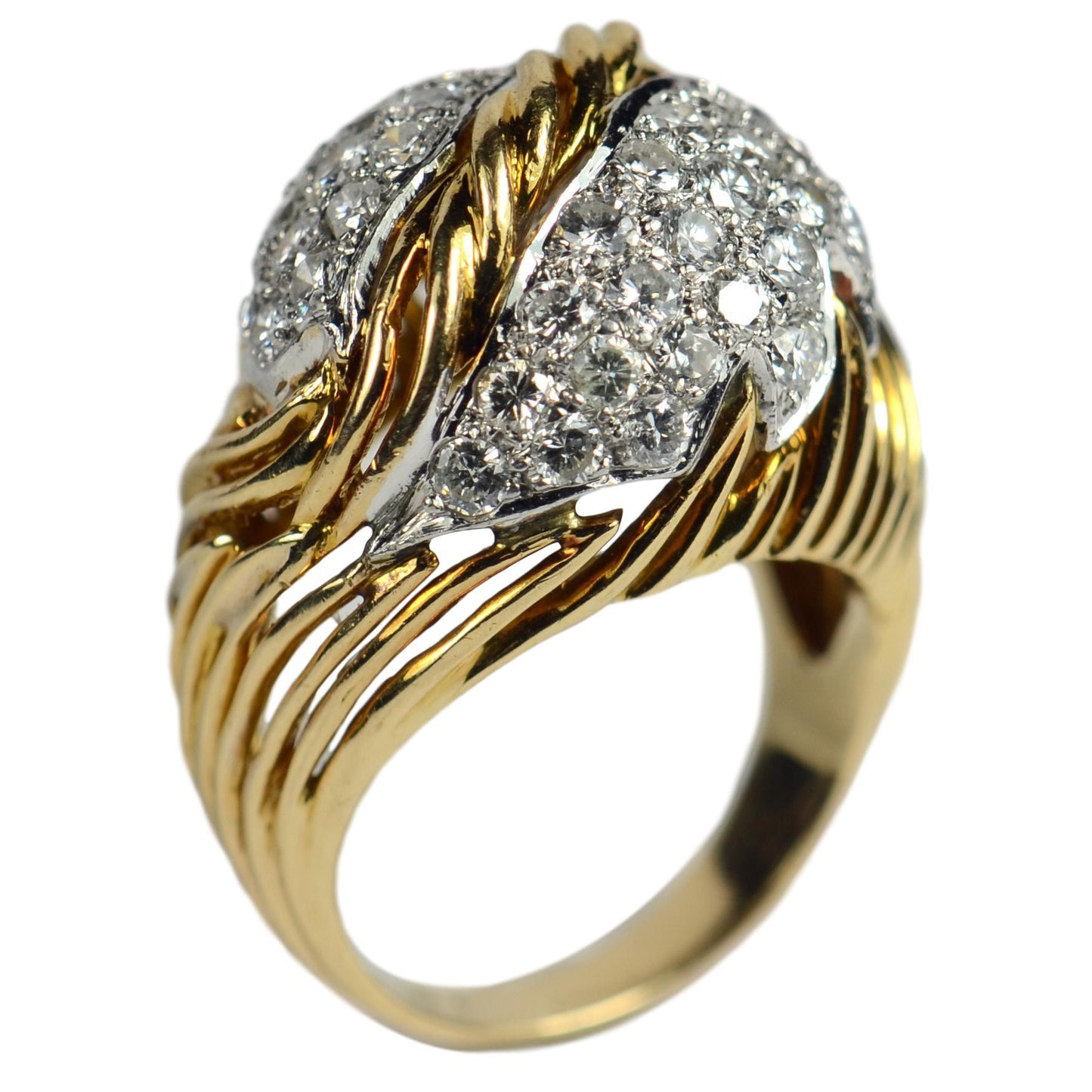 Vintage 1.50ct Diamond Gold Leaf Dome Ring, Circa 1950