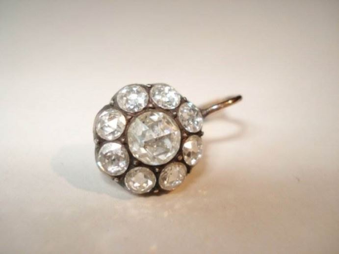 Antique Rose Cut Diamond Cluster Earrings. C 1880
