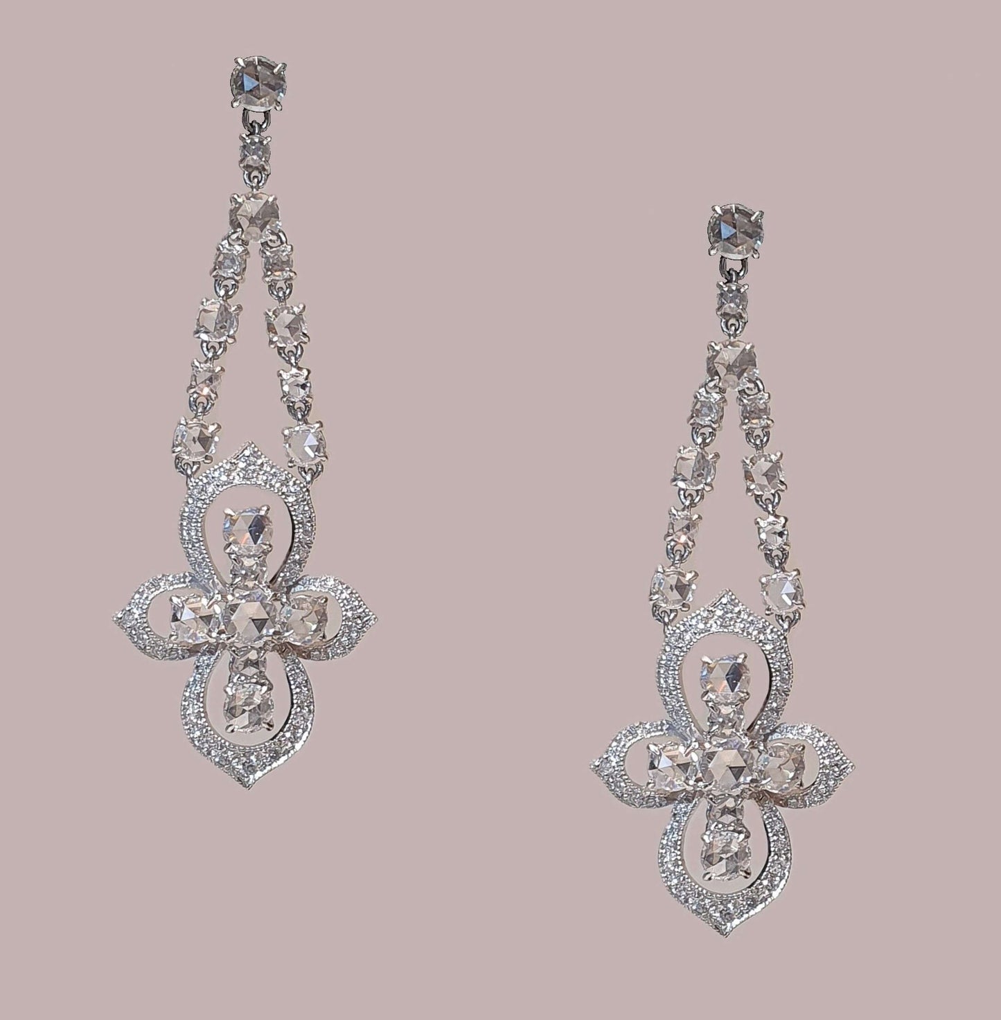 Vintage Brilliant and Rose Cut Diamond Cluster Drop Earrings
