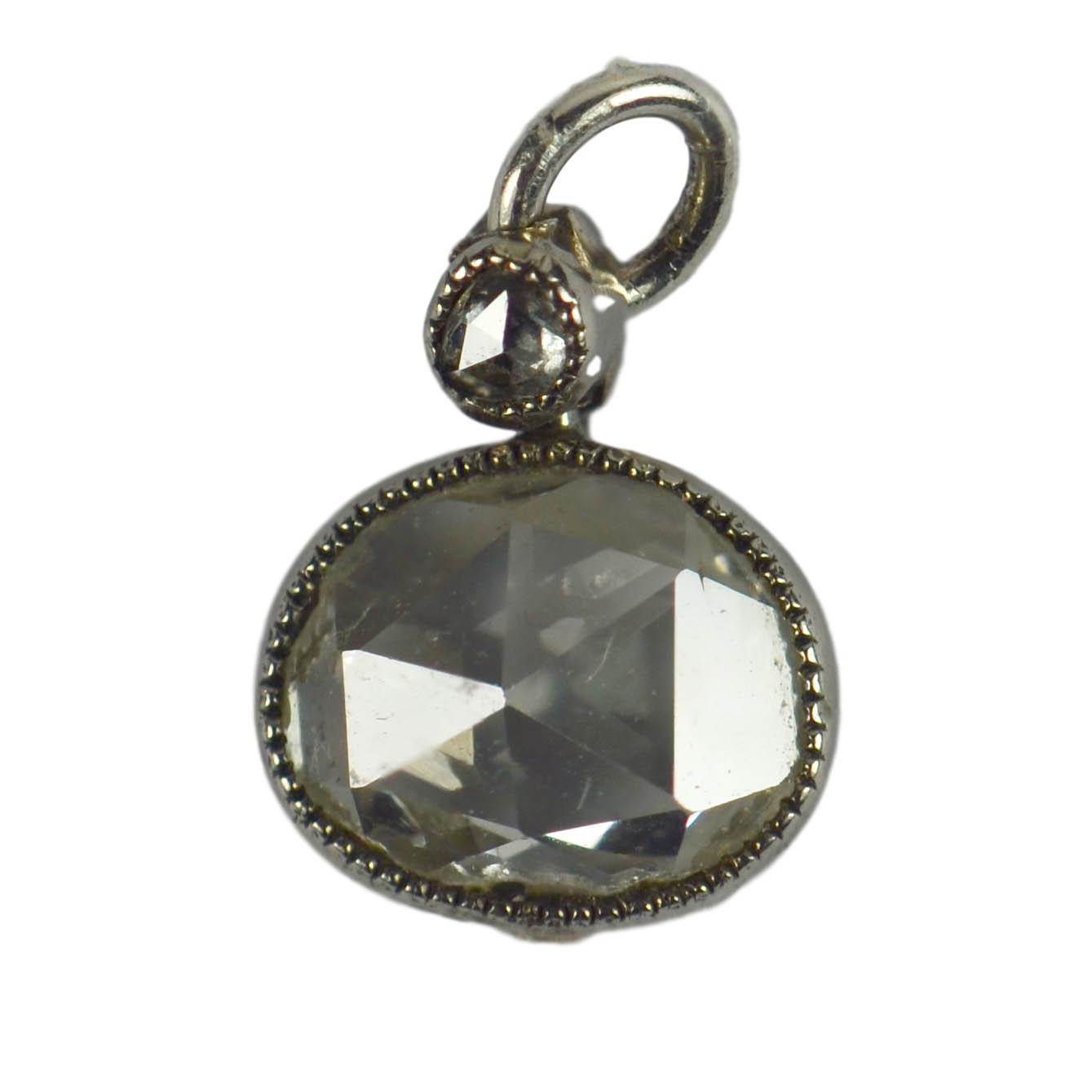 Rose Cut Diamond and Platinum Charm Pendant, 0.85 carats