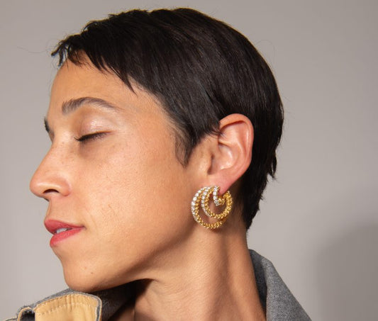 Vintage 18ct Gold Hoop Earrings with Diamonds