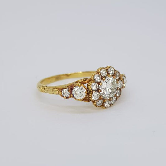 Georgian Style Diamond Floral Cluster Ring in 18ct Yellow Gold, 0.75cts
