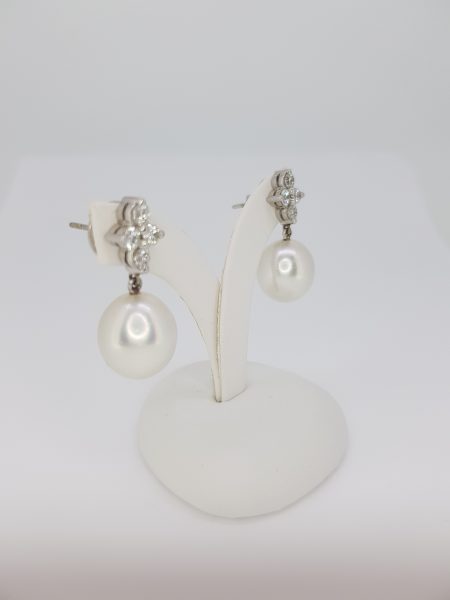 South Sea Pearl and Diamond Drop Earrings in 18ct White Gold