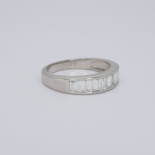 Channel Set Baguette Cut Diamond Half Eternity Band Ring, 0.77 carat total, in 18ct white, Ring size N