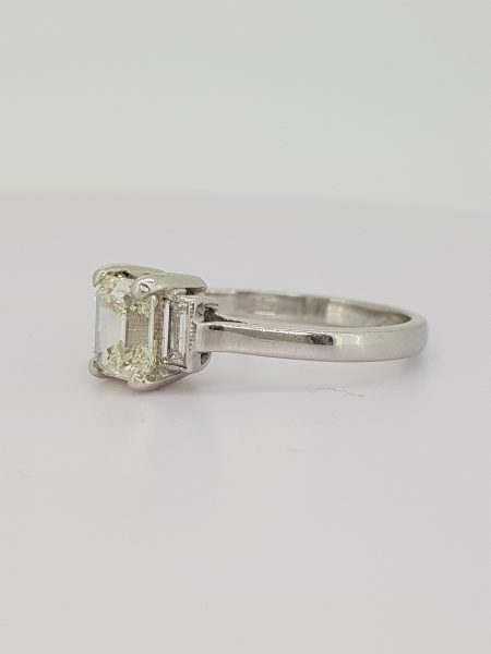 1.03ct Emerald Cut Diamond Ring with Baguette Diamond Shoulders in 18ct white gold