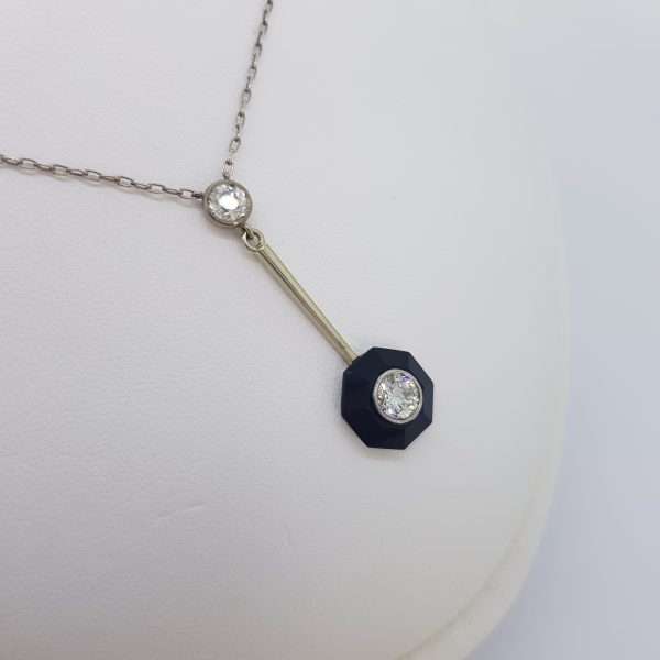 Hexagonal Onyx and Diamond Drop Pendant, 1.25 carats