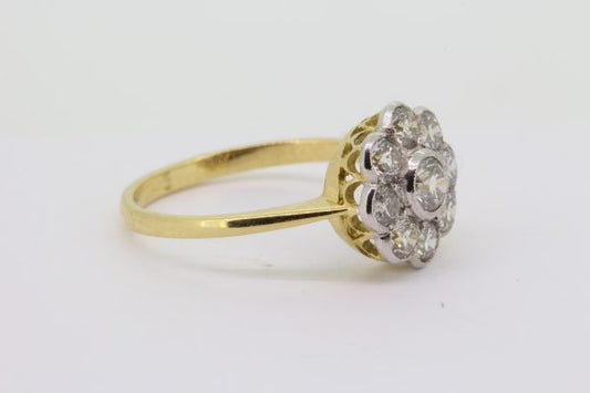 Edwardian Style Diamond Floral Cluster Ring; contemporary nine stone diamond cluster ring in the Edwardian style, in 18ct gold