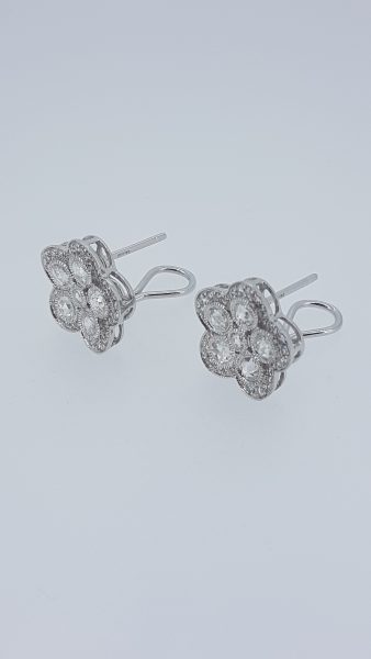 Diamond Flower Cluster Earrings in 18ct White Gold