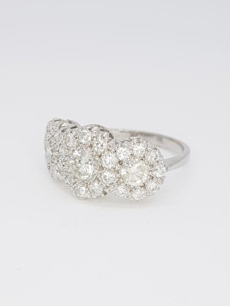 Diamond Triple Cluster Ring in 18ct White Gold