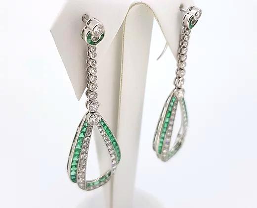 Emerald and Diamond Drop Earrings set in Platinum
