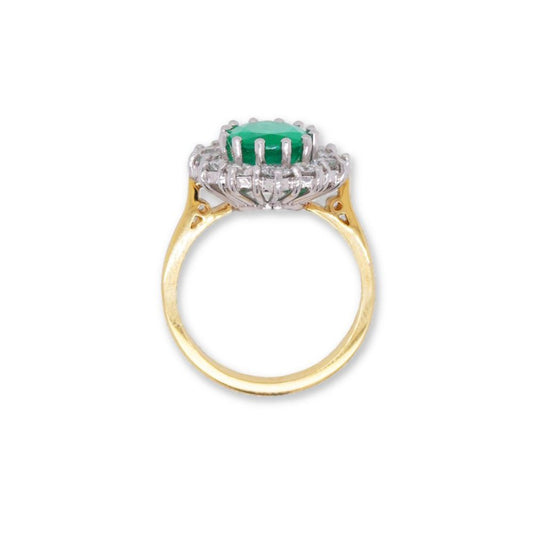 Oval Cut Emerald and Diamond Cluster Ring, 3.74 carat total, 18ct Gold