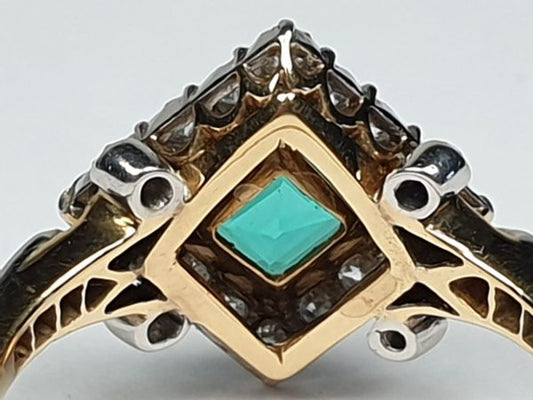 Antique Art Deco Emerald and Diamond Square Cluster Ring