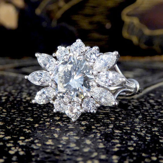 3.28 Carat Diamond Flower Burst Cluster Ring In 18 Carat White Gold