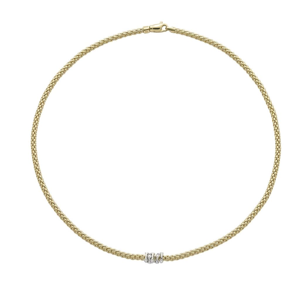 FOPE Prima Yellow Gold Necklace with White Gold Diamond-set Rondels