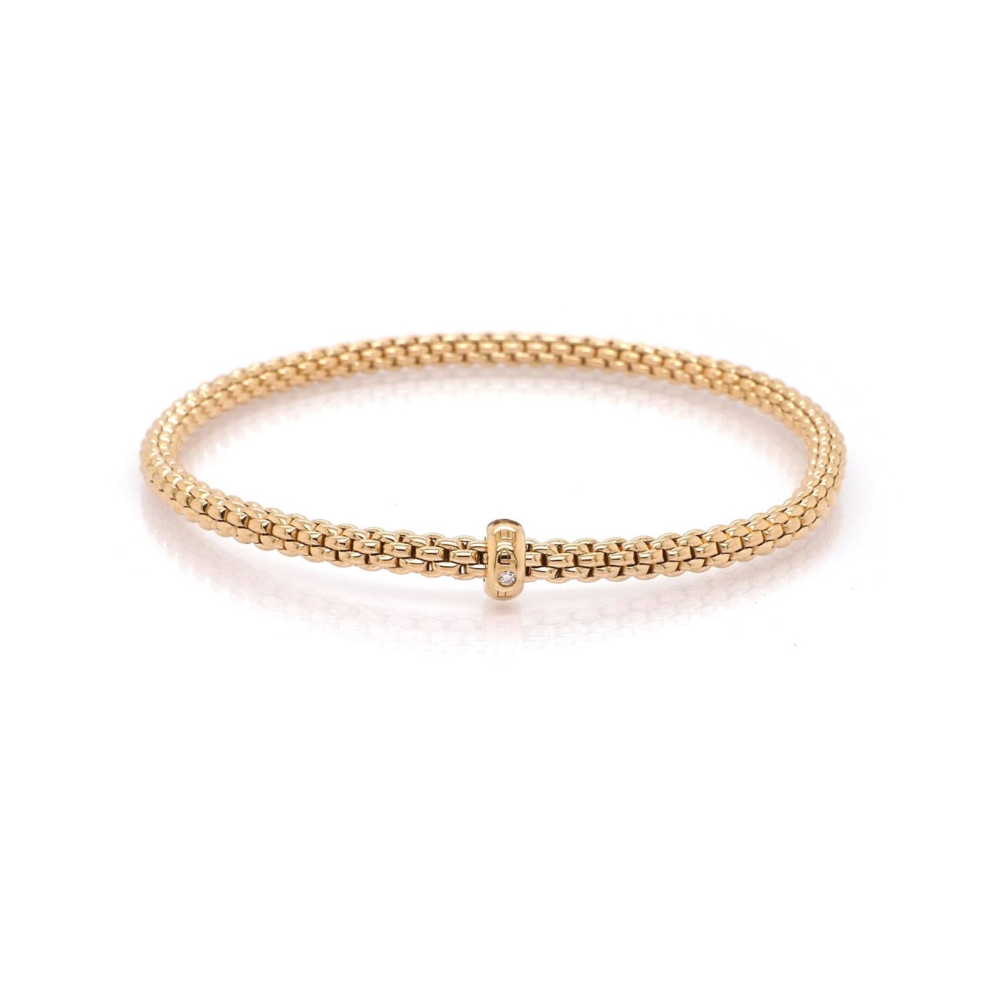 A rose gold linked bracelet with a diamond set clasp
