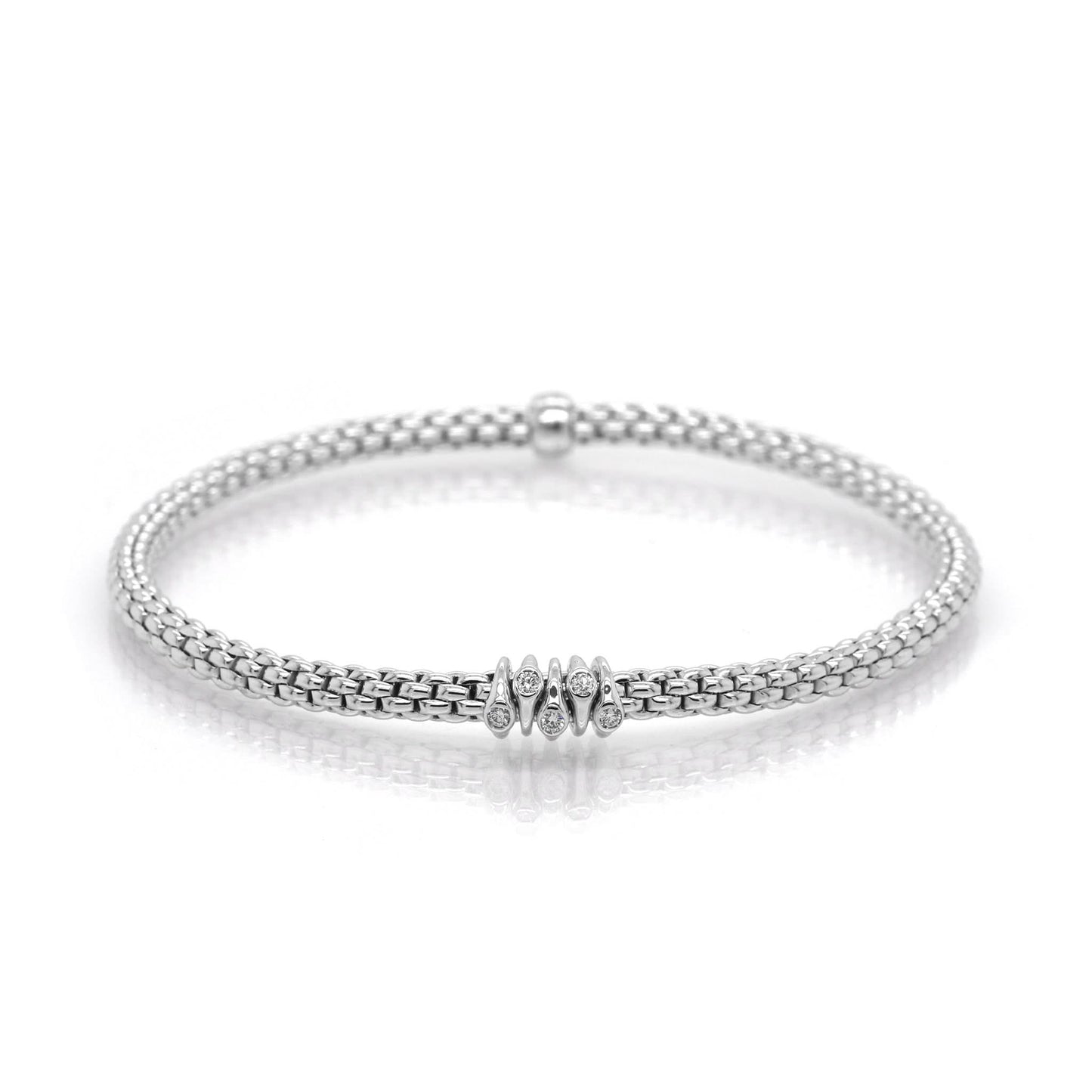 FOPE 18 Carat White Gold Flex'It Prima Bracelet with Diamond-Set Rondels
