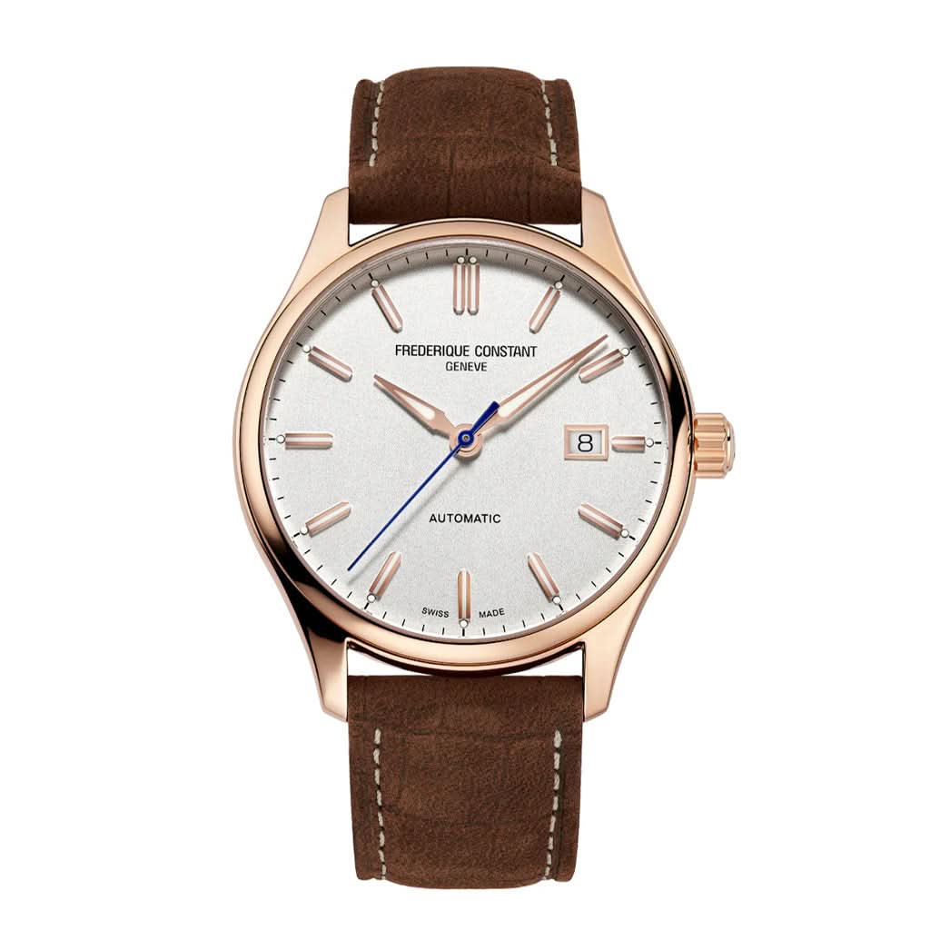 Frederique Constant Classics Index Automatic Watch, FC-303NV5B4, with a brown leather strap and silver dial