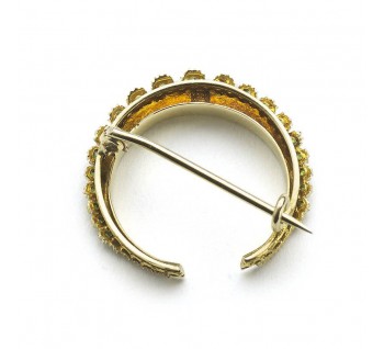 Antique Victorian Garnet Pearl and Gold Crescent Brooch, Circa 1875