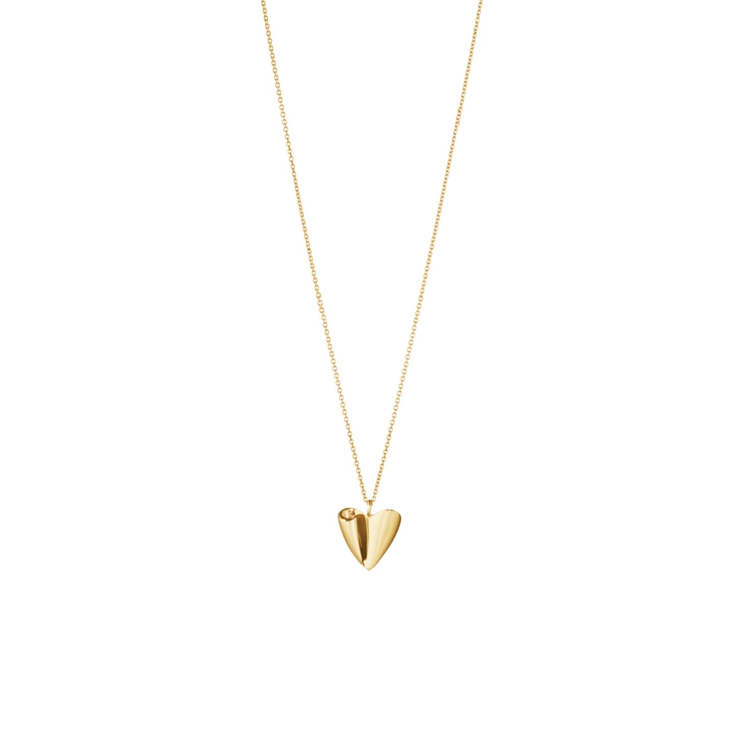 A yellow gold folded heart pendant on a gold chain