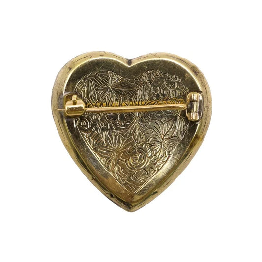 Georgian Antique Bristol Cobalt Blue Glass and Rose Cut Diamond Heart Brooch, Circa 1820